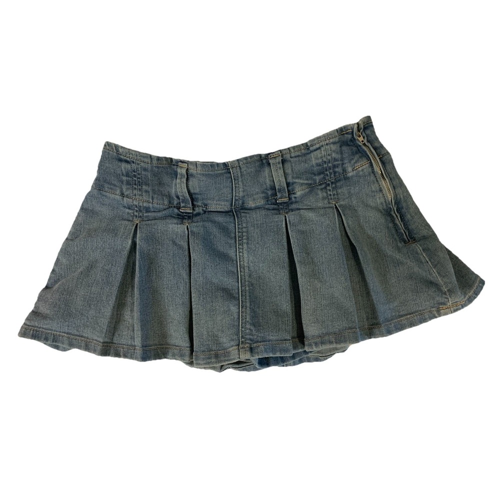VTG Y2K Almost Famous Pleated Denim Micro Mini Skirt Skort Bratz Grunge Festival